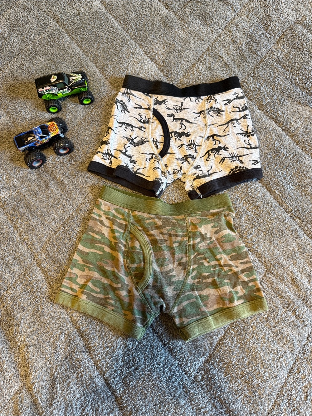 Kids Boxer Briefs Set - Dinosaur Print White & Camo Green